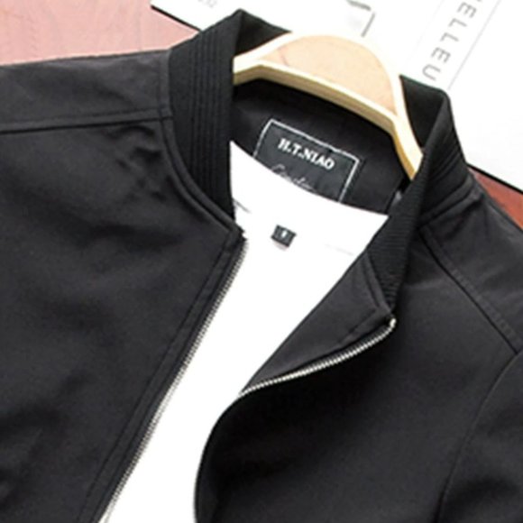 Casual Black Zip Up Men's Bomber Jacket - Picture 4 of 4